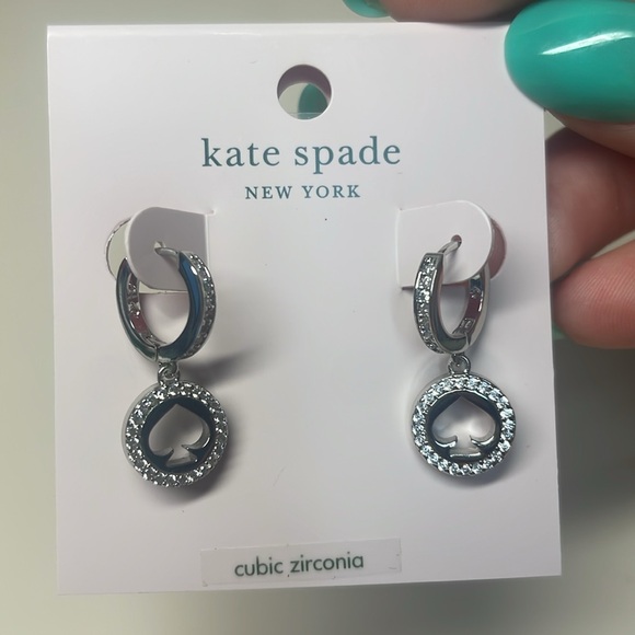 Kate Spade Spot the Spade Pave Huggies Silver Earrings - Picture 6 of 7